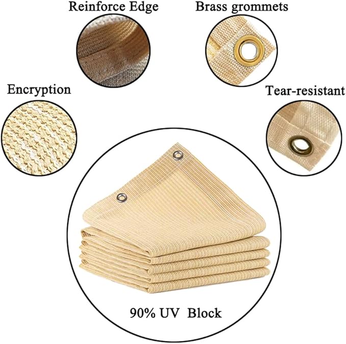 90% Shade Cloth for Garden, 12x15 Ft Beige Patio Sun Shade Fabric with Grommets, UV Protection, Outdoor Privacy Screen Shade Screen, Breathable Mesh Tarp Cover for Pergola, Deck, Porch, Pool