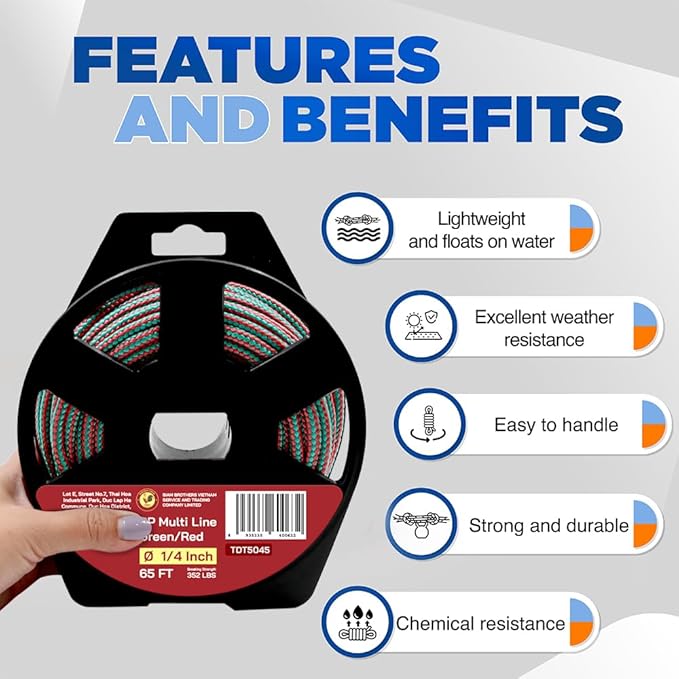 1/4" x 65' (6 mm x 20 m) 16 Strand Strong Heavy-Duty Tactical Paracord, Clothes Line Camping Utility - All-Purpose Lightweight Diamond Braid Rope for Tie, Pull, Swing, Knot