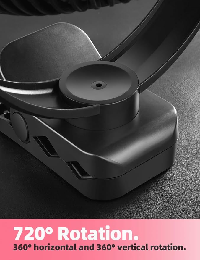 8'' Rechargeable Portable Hanging RV Tent Clip fan with Remote, 10000mAh Camping Fan, 3 Speed, Max 40 Hours Working Time, with LED light and Timer, 720°Rotation, as Emergency Power - Black