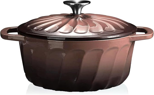 Enameled Cast Iron Dutch Oven with Lid, 3 QT Dutch Oven Pot for Bread Baking, Heavy Duty Cast Iron Pot for Braising, Cook, Bake, Oven Safe across All Cooktops (Brown,3 QT)