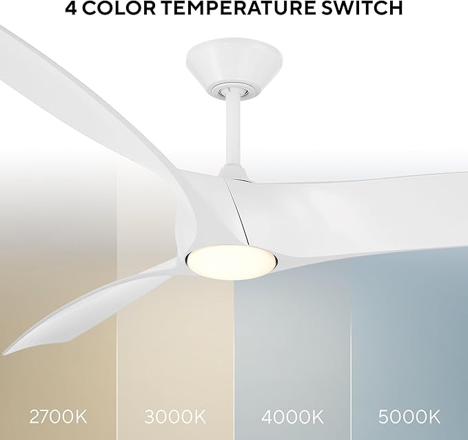 Zephyr Indoor or Outdoor 3-Blade 72in Smart Ceiling Fan in Matte White with Adjustable CCT 2700-3000-4000-5000K LED Light Kit and Remote Control Compatible with Alexa and iOS or Android App