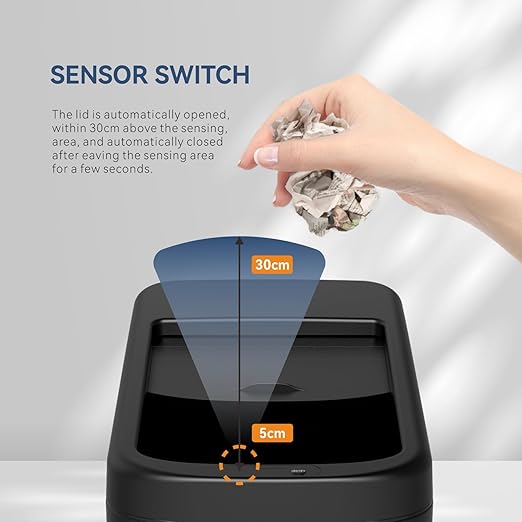 ELLO&ALLO Garbage Can Motion Sensor Trash Can 13 Gallon for Kitchen with Roll Up Lid, Automatic Touchless High-Capacity Black Waste Bin