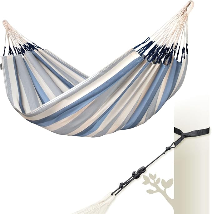 La Siesta® Large Double Brisa Classic Hammock, Outdoor Indoor Hammock Swing - Handmade Weather & Tear Resistant Backyard Bedroom Hammock, Sea Salt