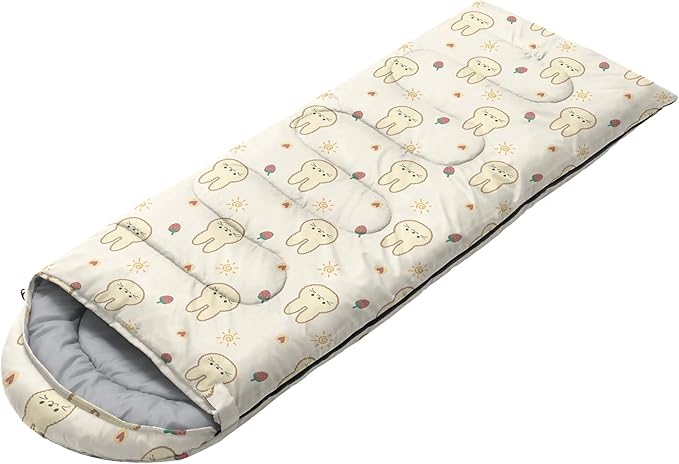 AILONEN Pink Lovely Rabbit Sleeping Bag for Girls Kids Adults,Warm and Cool Weather,Lightweight,Waterproof Backpacking,Cartoon Flowers Printed Bunny Sleeping Bag for Camping