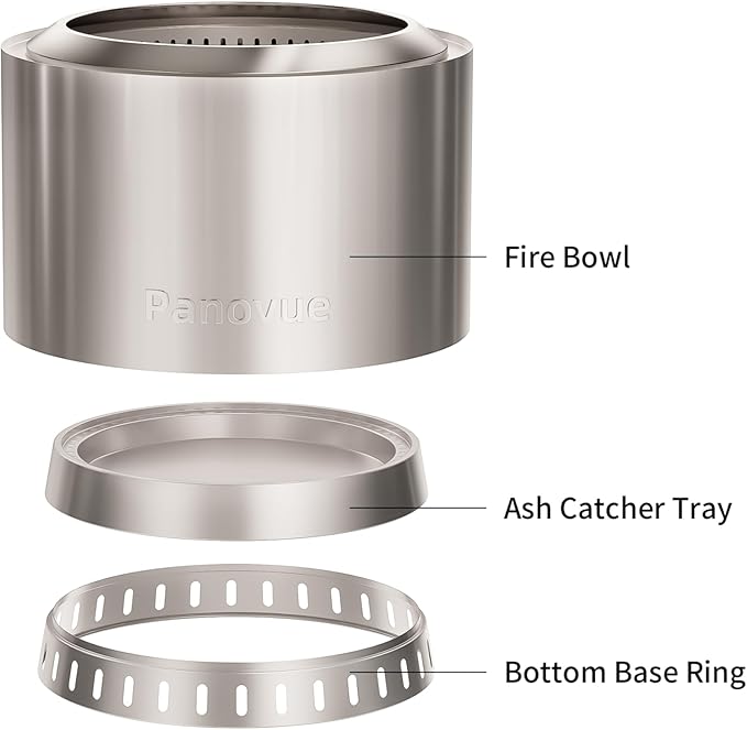 22 inch Smokeless Fire Pit with Waterproof Cover, Stainless Steel Outdoor Smokeless Firepit, Wood Burning Fire Pits for Camping, Bonfire,Low Smoke Firepit for Outside[Slivery]