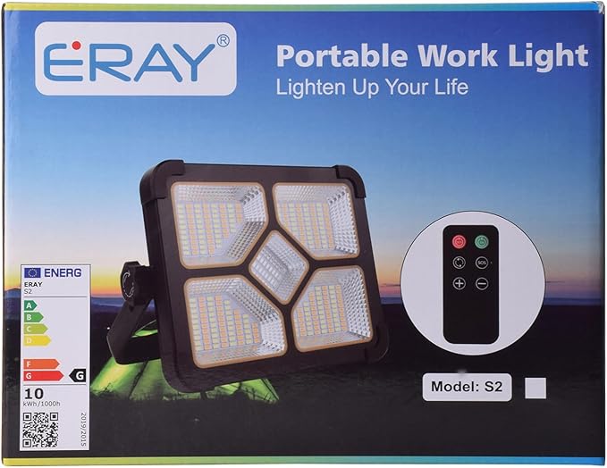 ERAY Rechargeable LED Work Light with Remote Control,15000mAh Battery 10000 LM Worklight, Portable Solar Camping Lights, IP66 4 Lighting Modes Work Lights for Outdoor Emergency Building Car Repairing