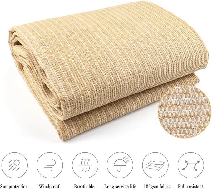 90% Shade Cloth for Garden, 8x25 Ft Beige Patio Sun Shade Fabric with Grommets, UV Protection, Outdoor Privacy Screen Shade Screen, Breathable Mesh Tarp Cover for Pergola, Deck, Porch, Pool