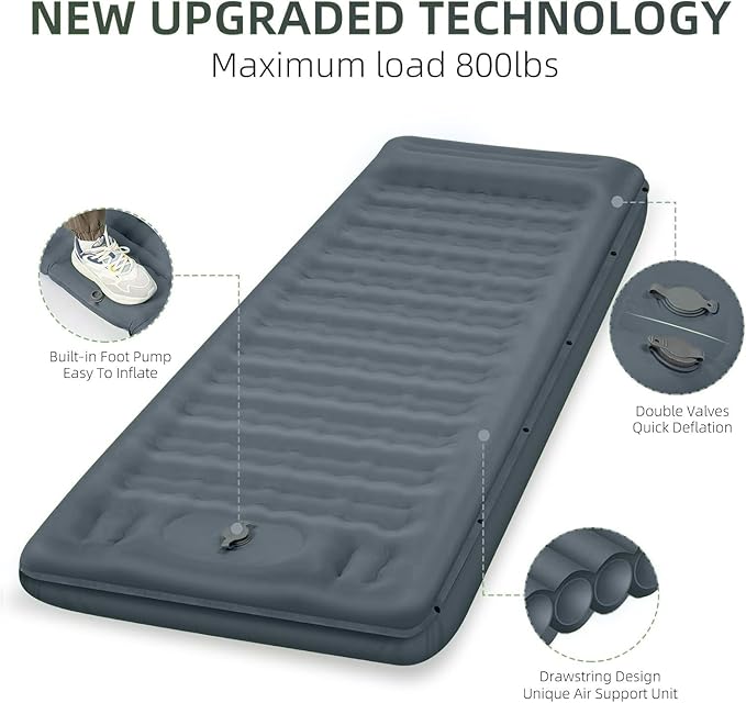 Camping Sleeping Pad, Extra Thick 5 Inch Camping Mat with Pillow Built-in Foot Pump Inflatable Sleeping Pads Compact for Camping Backpacking Hiking Traveling Tent