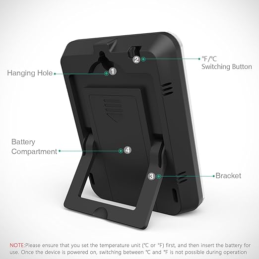 Digital Indoor Outdoor Thermometer Hygrometer Wireless Weather Station, Temperature Humidity Monitor with 328ft Range Remote Sensor, ℃/℉ Switch for Home, School, Office, Bedroom, Baby Room (Type A)