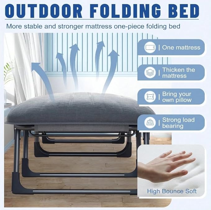 Camping Cot Recliner Portable Folding Bed with Pillow Adjustable Backrest Heavy Duty Frame for Sleeping Travel Office Indoor Outdoor Use (Extra Large(78in))