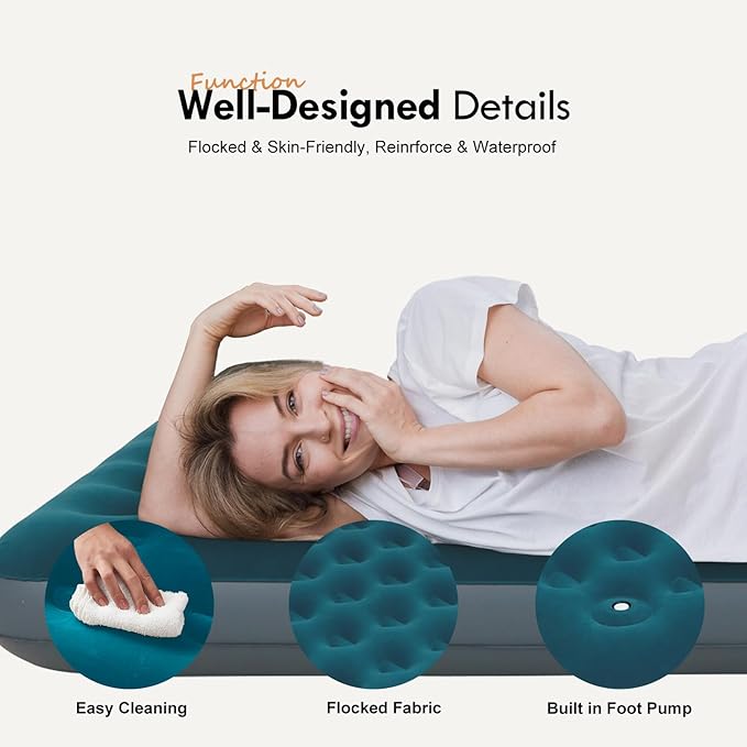 Full Size Camping Air Mattress with Built in Foot Pump, Inflatable Bed Blow Up Mattress Sleeping Pad