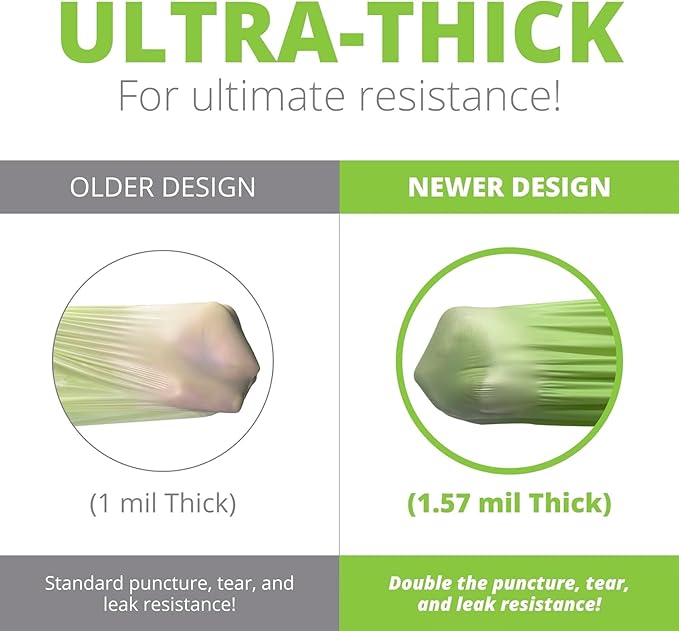 50-55 Gallon Compostable Trash Bags Flat-Top, Heavy Duty Extra Thick 1.57 Mil, 208.2 Liter, 12 Bags, Large Lawn and Yard Waste Bag, ASTM D6400, US BPI and OK Compost Home Certified