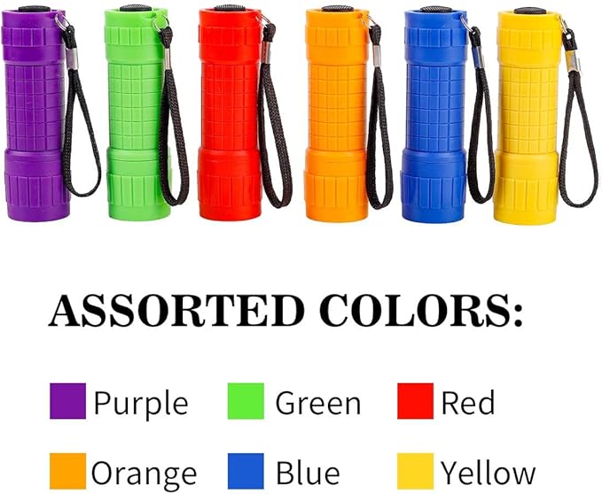 Small Mini Flashlights Pack of 6,Assorted Colors,New Type Cob Light,with 18 AAA Battery (6 Pack)