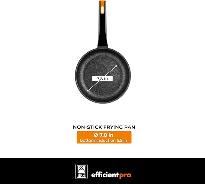 BRA COOKWARE Efficient Pro Frying Pan | 8 inches Cast Aluminum Frypan | Profile Plus Non-Stick | All Heat Sources Compatible | PFOA Free | Ergonomic Heat-Resistant Handle | Non Deformable
