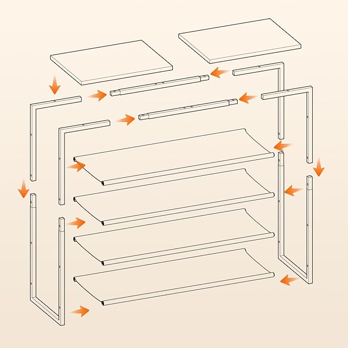 HOOBRO Shoe Rack, 5 Tier Shoe Storage Organizer with 4 Oxford Fabric Shelves and Top Panel, Holds 16-20 Pairs of Shoes, for Entryway and Closet, Industrial, Greige and Black BG50XJ01