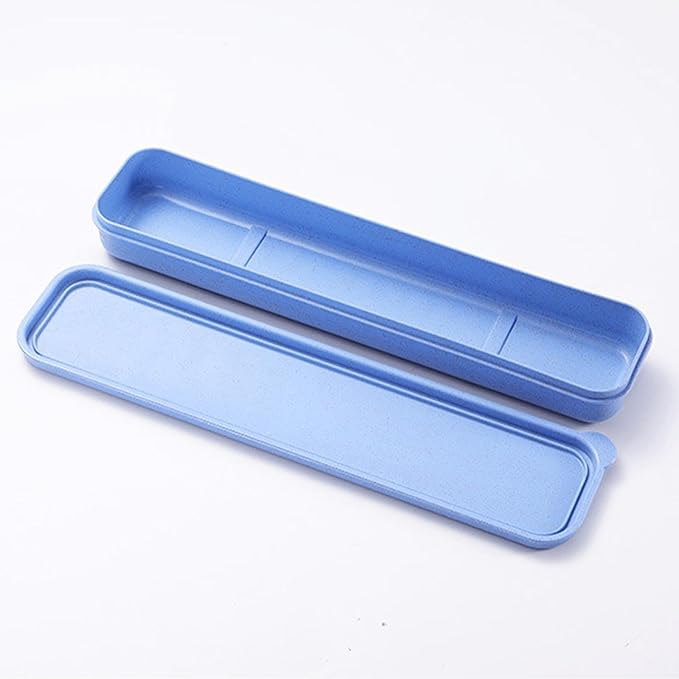 1Pcs Simple Utensil Holder with Lid, Reusable Utensils Wheat Straw Travel Cutlery Box，Portable Flatware Box Travel Tableware Storage Case, Simple Tableware Storage Boxs Case for Cutlery Kit (Blue)