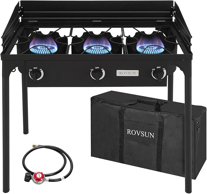 ROVSUN 2/3 Burner Outdoor Propane Gas Stove High Pressure Stand Cooker for Backyard Cooking Camping Home Brewing Canning Turkey Frying, 20 PSI CSA Listed Regulator