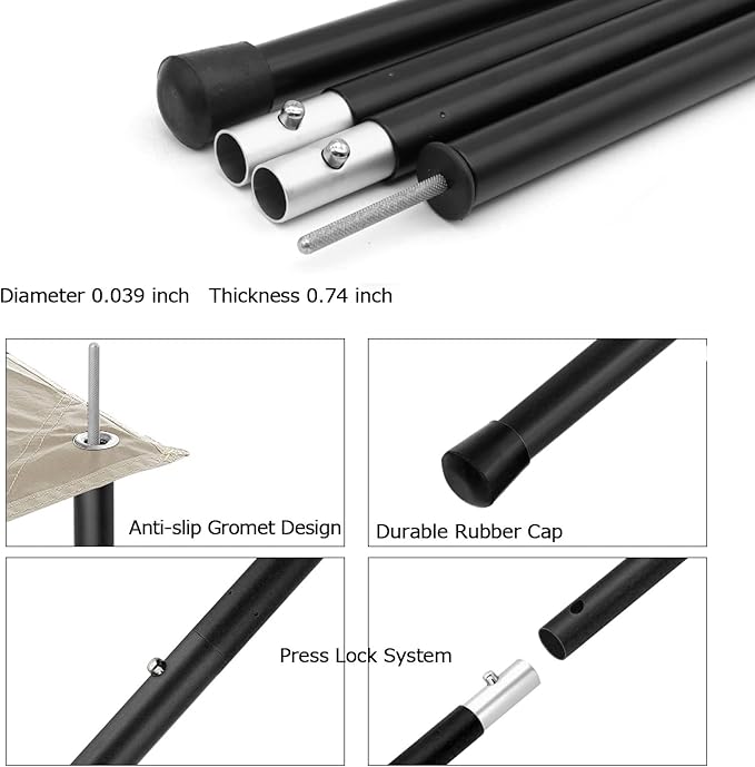 SAN LIKE Tent Poles Aluminum Tent Poles for Tarp 60inch Camping Tarp Poles Adjustable Collapsible Tent Poles for Awnings Canopy Rain Fly Shelter 2 Sets (4 Sections)