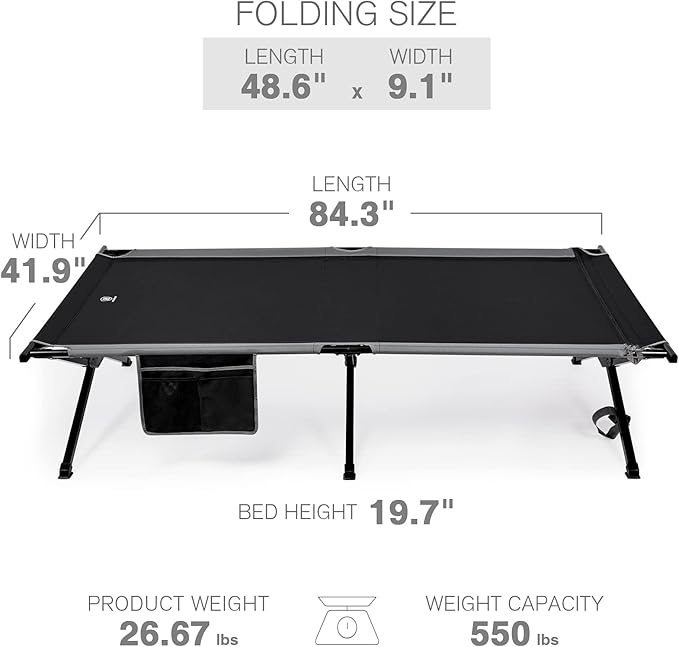 EVER ADVANCED Extra Wide Camping Cot for Adults Oversized XXL Sleeping Cots Folding Cot Bed with Carry Bag, 84.3" L x 41.9" W, Support to 550 lbs