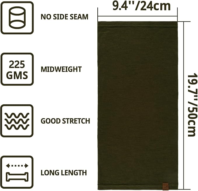 ACUSHLA 100% Merino Wool Neck Gaiter Ski Face Mask Scarf Neck Warmer for Men & Women All Weather