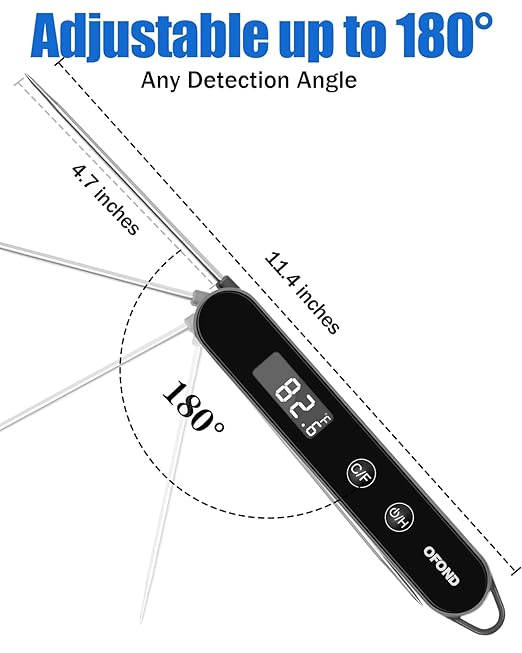 Meat Thermometer Digital for Cooking and Grilling,Instant Read Food Thermometer with Battery,Folding Accurate Probe Kitchen Thermometer for BBQ,Backlit LCD,Store by Magnet and Hook (Black)