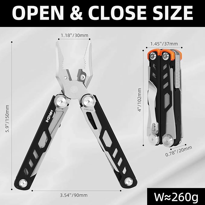 HANSHI 15 in 1 Multitool Pliers with Scissors, Upgraded Heavy Duty Stainless Steel Multi Tool with YG10 Tungsten Steel Replaceable Wire Cutters for Survival, Camping, Hiking,Repair and Gift (Black)