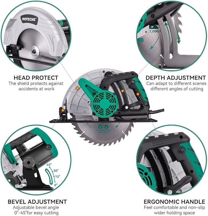 Hoteche 12-Inch Circular Saw 4-HP Compact Portable Table Saw with Saw Blade for Desktop Use