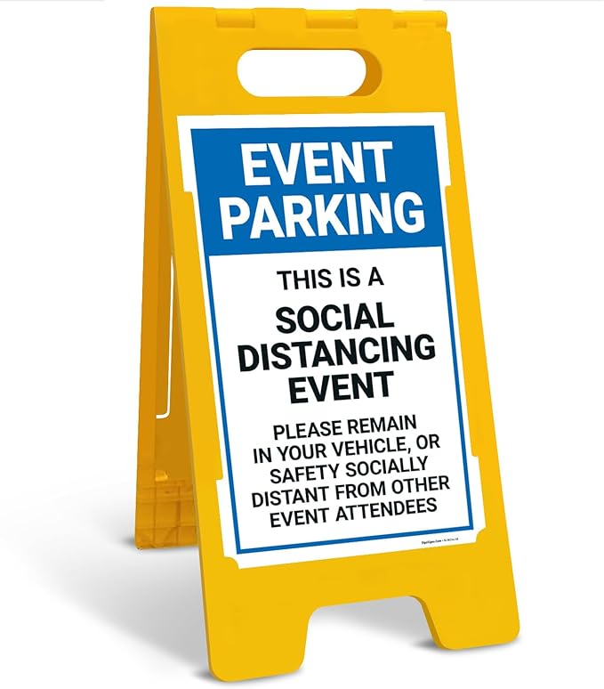Event Parking Social Distancing Event Please Remain in Vehicle Sidewalk Sign Kit, 10x16 Inches, with A Frame Stand, Made in USA