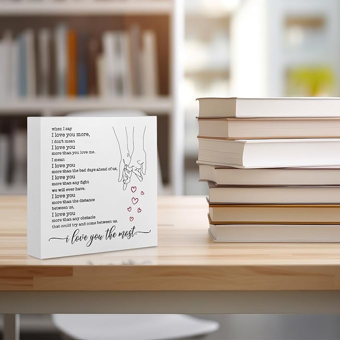 I Love You Gifts for Her Office Supplies Rustic Desk Decor Romantic White Wooden Box Sign Anniversary Marriage Wedding Gifts Farmhouse Wood Plaque Cubicle Accessories Home Shelf Table Decorations