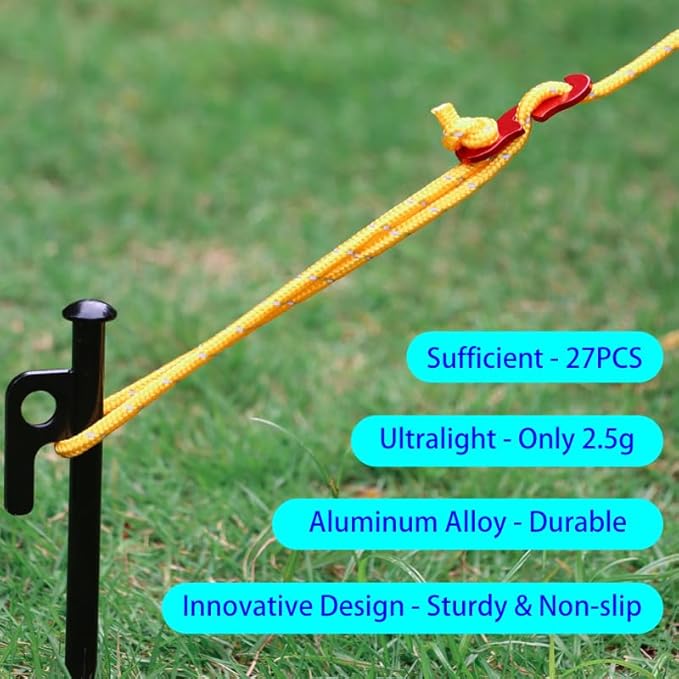 Guyline Tensioner Aluminum Alloy Paracord Rope Tightener, Camping Rope String Tightener of Outdoor Tent Camping Hiking Backpacking Activity Accessories 27pcs