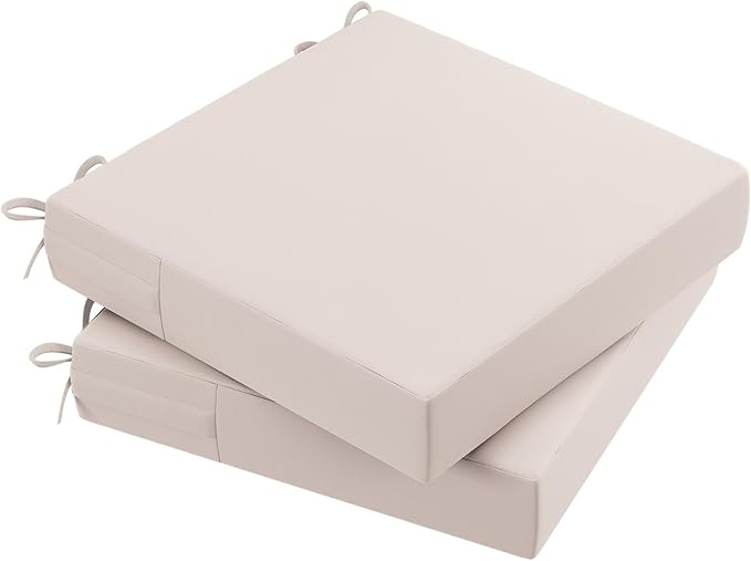 AAAAAcessories Outdoor Seat Cushions for Chairs, Waterproof, Fade-Resistant Patio Furniture Replacement Cushions, 20" x 20" x 3", Set of 2, Khaki Beige