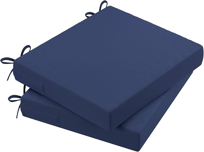 AAAAAcessories Outdoor Seat Cushions for Chairs, Waterproof, Fade-Resistant Patio Furniture Replacement Cushions, 20" x 18" x 3", Set of 2, Navy Blue