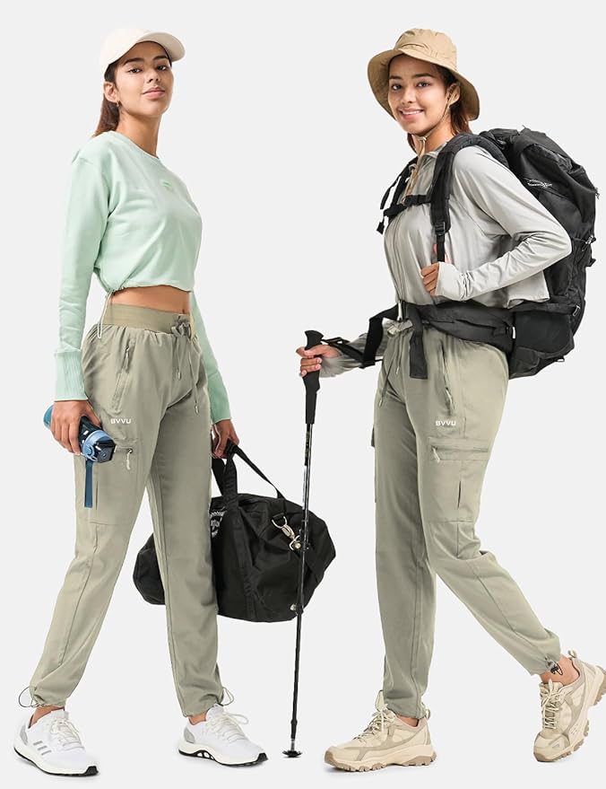BVVU Women's Hiking Pants Lightweight Quick Dry Travel Outdoor Pants Waterproof Work Cargo Joggers with Zipper Pockets