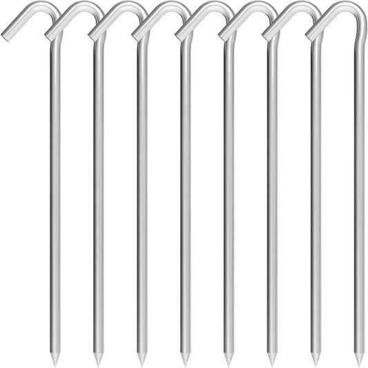 Tent Stakes 9 Inch, Tent Stakes Metal, Heavy Duty Tarp Camping Stakes, Metal Stakes for Inflatables Outdoor Decorations, 8 Pack