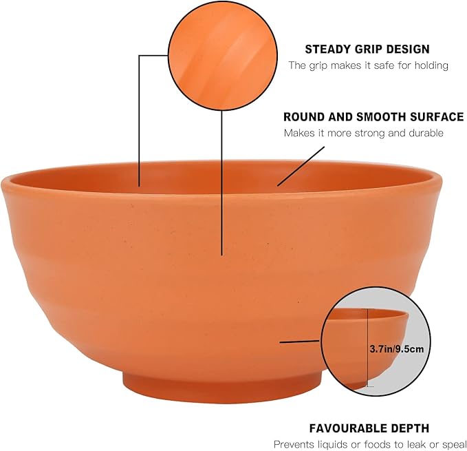 Homienly Wheat Straw Large Bowls, 60 OZ Large Capacity Salad Bowl,Unbreakable Bowl Set of 6, Serving Bowls for Kitchen, Picnic, Party, Microwave and Dishwasher Safe Camping Bowl Set-Multi