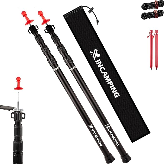 Tarp Poles Adjustable Heavy Duty, XINCAMPING Tent Poles Aviation Aluminum 7.7FT Lengthen and Thicken with Protection Cap Awning Poles Set of 2 for Camping Hiking