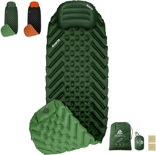 Camping Sleeping Pad & Pillow Set - Mummy Style, Inflates in 30 Seconds, Ultralight and Waterproof and wear-Resistant, Suitable.Camping Mattress for Camping, Backpacking. (Green)