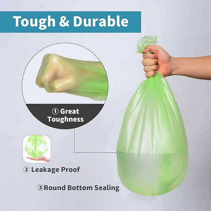 Biodegradable Trash Bags - 13 Gallon Durable Garbage Bag, Pack of 60, Perfect for Tall Trash Cans Green Thicken Recycling Bin Bags for Kitchen, Bathroom, Camping, Office, Car