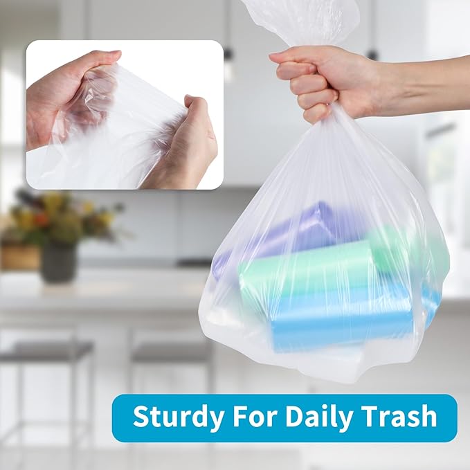 Clear Trash Bags 4-Gallon: Small Garbage Bags for Bathroom Bedroom Office (105 Pcs) - Strong Unscented Small Trash Bags