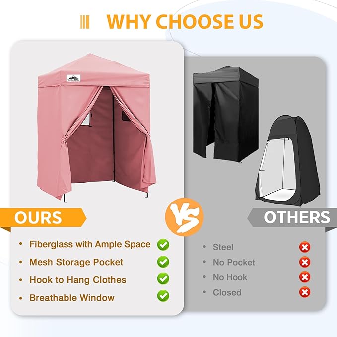 EAGLE PEAK Flex Ultra Compact 5x5 Pop-up Canopy, Sun Shelter, Changing Room, Portable Privacy Tent for Pool, Fashion Photoshoots, or Camping, Pink