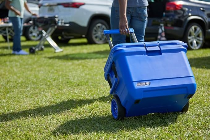 Coleman Pro Heavy-Duty 55qt Wheeled Ultra-Light Premium Hard Cooler, Extra-Thick Insulation Keeps Ice up to 5 Days, 92-Can Capacity, Heavy-Duty Wheels