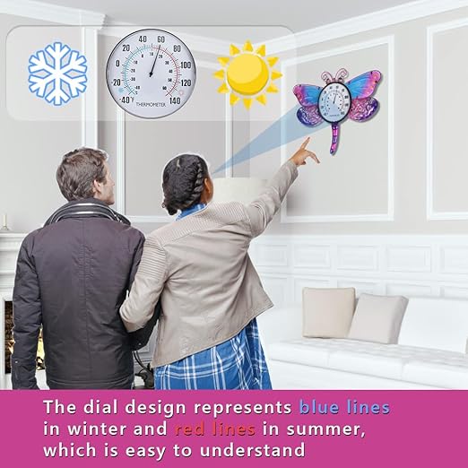 Indoor Outdoor Thermometer, Dragonfly Wall-Mounted Thermometer Waterproof for Patio Garden Yard & Living Room, No Battery Needed