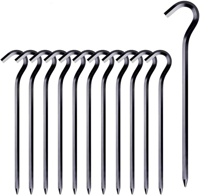 Tent Pegs - Aluminium Tent Stakes Pegs with Hook - 7’’ Hexagon Rod Stakes Nail Spike Garden Stakes Camping Pegs for Pitching Camping Tent, Canopies