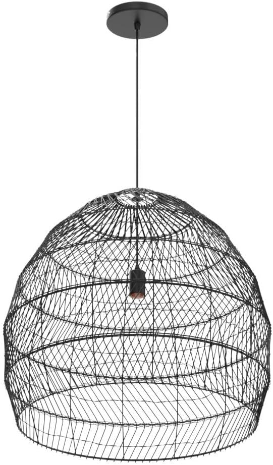Arturesthome 19.6" Rattan Chandelier for Kitchen,Black Woven Basket Pendant Light Shades, Handwoven Pendant Lampshade for Bedroom Kitchen Farmhouse