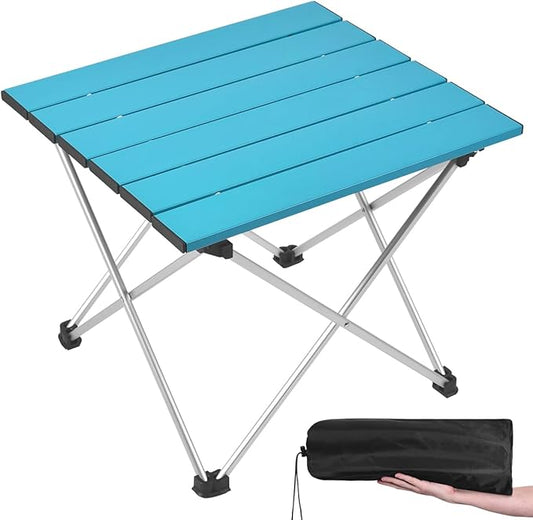Grope Small Folding Camping Table with Aluminum Table Top, Beach Table for Sand with Carrying Bag,Prefect for Outdoor,Picnic,BBQ,Cooking,Festival