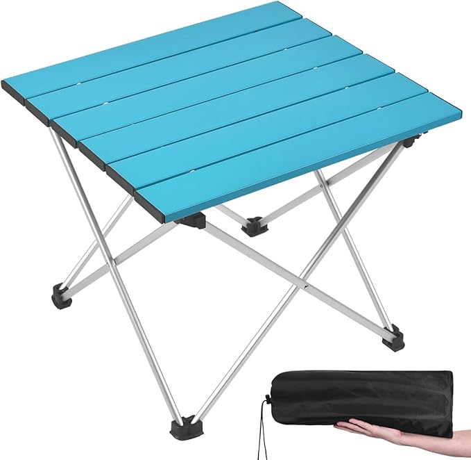 Grope Small Folding Camping Table with Aluminum Table Top, Beach Table for Sand with Carrying Bag,Prefect for Outdoor,Picnic,BBQ,Cooking,Festival