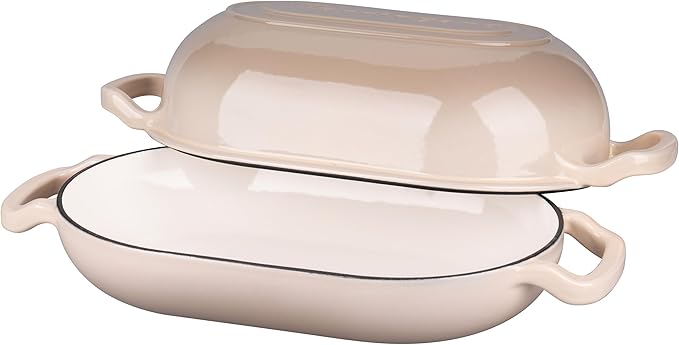 Enameled Cast Iron Sourdough Bread Oven, Dutch Oven, Loaf Cast Iron Bread Pan for Homemade Bread Baking, Meatloaf Pan with Lid, 5QT, Latte