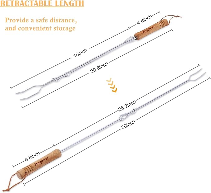 Smores Sticks, Marshmallow Sticks for Fire Pit, 30" Long Extendable Heavy Duty Roasting Sticks for Hot Dogs Vegetables S'mores over Campfire, 4 Pack