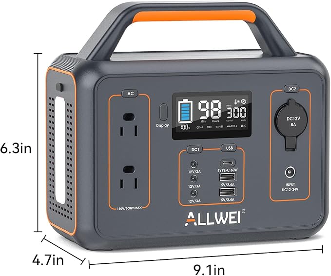 ALLWEI Portable Power Station 300W, 280Wh Solar Generator with 110V Pure Sine Wave AC Outlet, Backup Lithium Battery Generator for CPAP Outdoor RV Camping Emergency Home Use