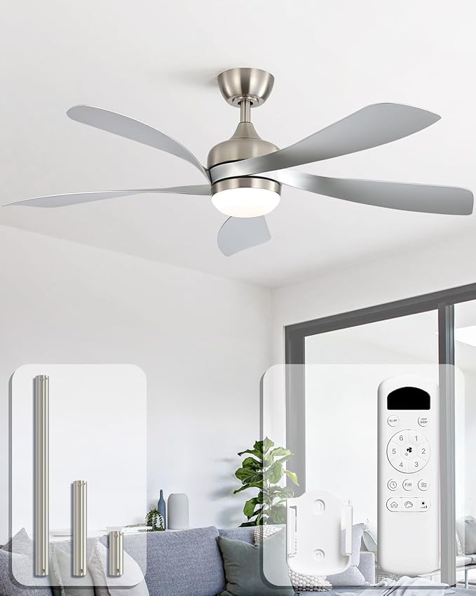 Sofucor 52 Inch Ceiling Fans with Lights and Remote, Outdoor Ceiling Fan with Light 6-Speed 3 CCT 3-Timer, Modern Low Profile Ceiling Fan 5 Blade Reversible DC Motor for Living Room Bedroom Patio